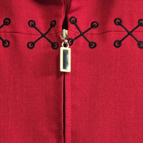 Kari's Korner Vintage Red Black Zip Up Shoulder Pads Blazer Jacket Size 8 - Picture 3 of 5